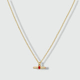 Havana Gold and Tomato Red Enamel T-Bar Necklace