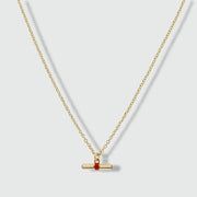 Havana Gold and Tomato Red Enamel T-Bar Necklace