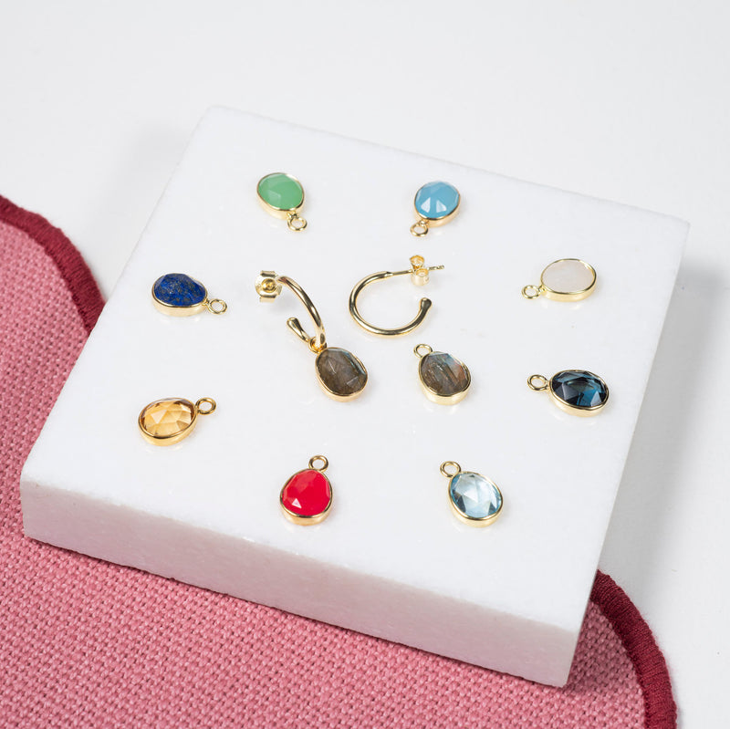 Manhattan Gold & Blue Topaz Interchangeable Gemstone Earrings-Auree Jewellery