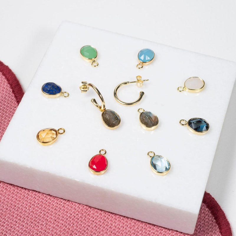 Manhattan Gold & Blue Chalcedony Interchangeable Gemstone Drops-Auree Jewellery