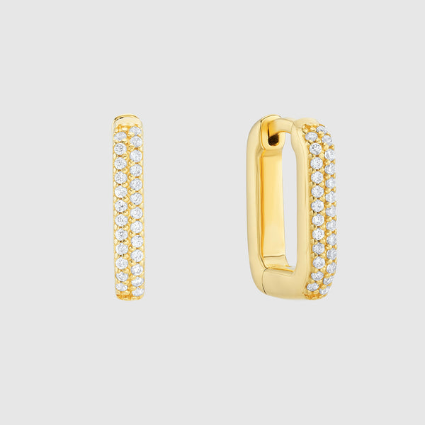 Earrings - Auree X @theeditbutton Gold & Cubic Zirconia Rectangular Hoops