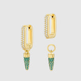 Earrings - Auree X @theeditbutton Gold CZ Interchangeable Hoop & Green Pointed Drop Earrings