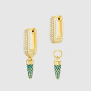 Earrings - Auree X @theeditbutton Gold CZ Interchangeable Hoop & Green Pointed Drop Earrings