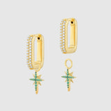 Auree x @theeditbutton Gold CZ Interchangeable Hoop & Green Star Drop Earrings-Auree Jewellery
