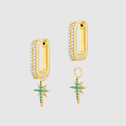Auree x @theeditbutton Gold CZ Interchangeable Hoop & Green Star Drop Earrings-Auree Jewellery