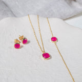 Brooklyn Gold & Fuchsia Pink Chalcedony Cushion Stud Earrings