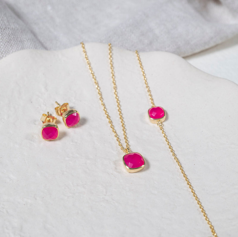 Brooklyn Fuchsia Pink Chalcedony & Gold Vermeil Necklace
