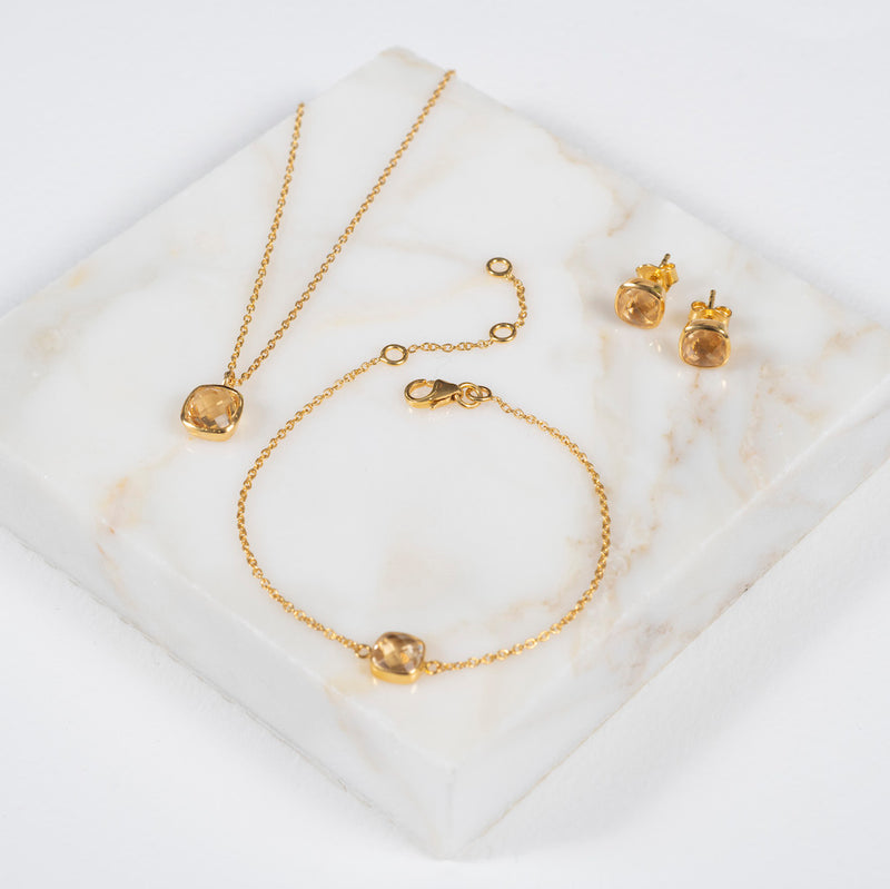 Brooklyn Citrine & Gold Vermeil Stud Earrings-Auree Jewellery