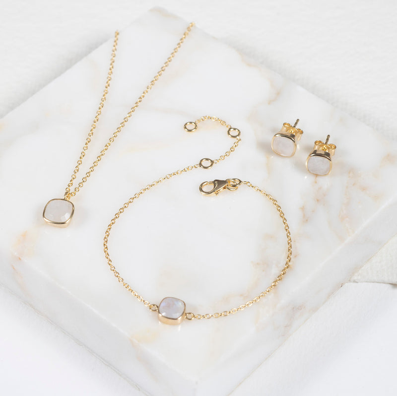 Brooklyn Moonstone & Gold Vermeil Stud Earrings-Auree Jewellery