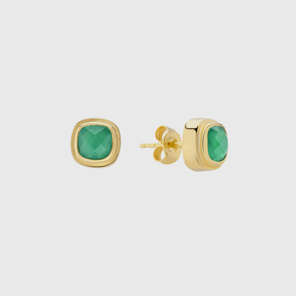 California Cushion Green Onyx Stud Earrings-Auree Jewellery