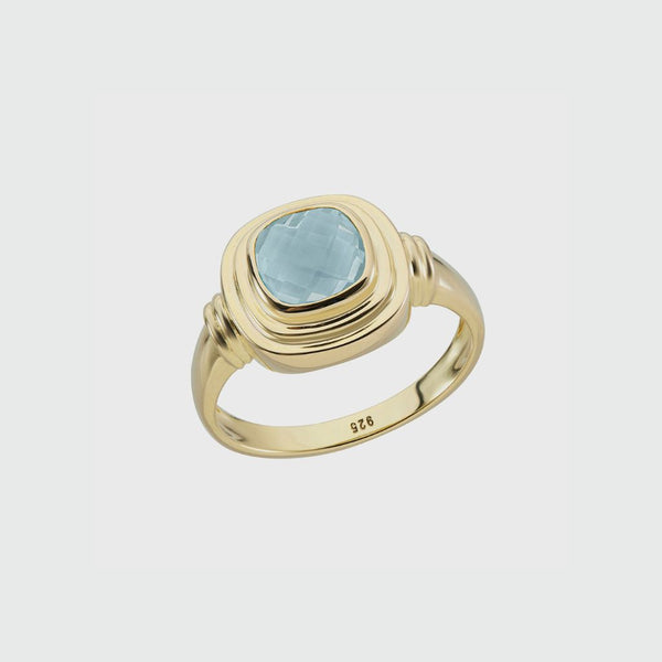 California Cushion Blue Topaz Gold Vermeil Ring-Auree Jewellery