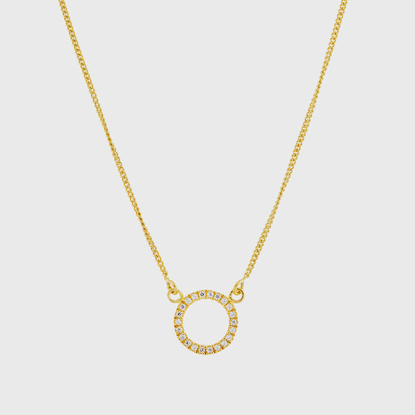 Chora Mini Circle Yellow Gold & Cubic Zirconia Necklace-Auree Jewellery