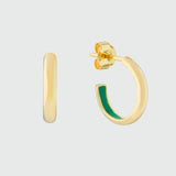 Havana Apple Green Enamel & Gold Half Hoop Earrings-Auree Jewellery