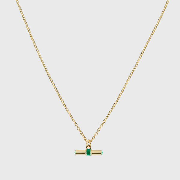 Havana Gold and Apple Green Enamel T-Bar Necklace-Auree Jewellery