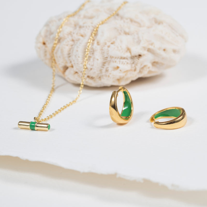 Necklaces & Pendants - Havana Gold And Apple Green Enamel T-Bar Necklace