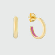 Havana Flamingo Pink Enamel & Gold Half Hoop Earrings-Auree Jewellery