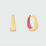 Havana Flamingo Pink Enamel & Gold Huggie Hoop Earrings-Auree Jewellery