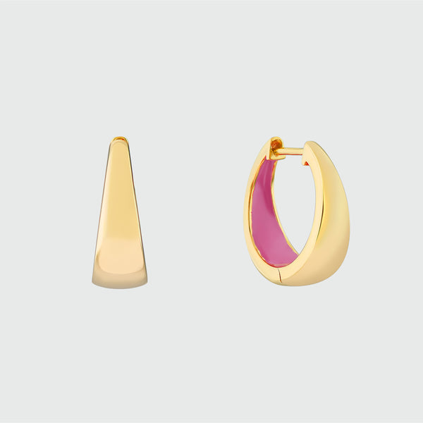 Havana Flamingo Pink Enamel & Gold Huggie Hoop Earrings-Auree Jewellery