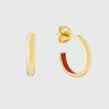 Havana Tomato Red Enamel and Gold Half Hoop Earrings-Auree Jewellery