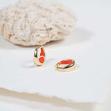 Earrings - Havana Tomato Red Enamel And Gold Huggie Hoop Earrings