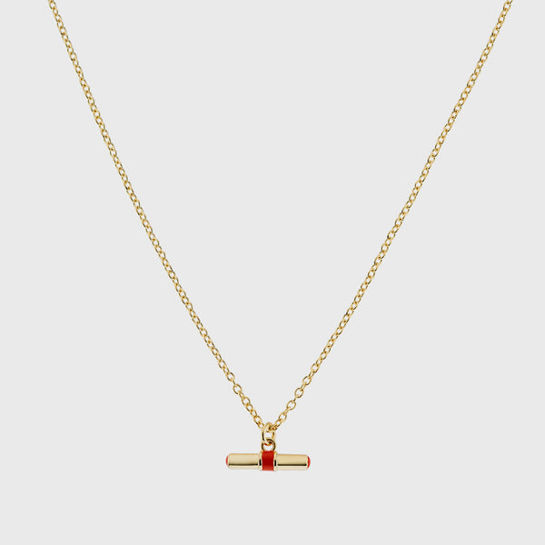 Havana Gold and Tomato Red Enamel T-Bar Necklace-Auree Jewellery