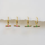 Havana Flamingo Pink Enamel and Gold Vermeil T-Bar Hoop Earrings