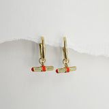 Havana Tomato Red Enamel and Gold Vermeil T-Bar Hoop Earrings