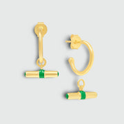T Bar Hoops with Green Enamel