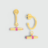 T Bar Hoops with Pink Enamel