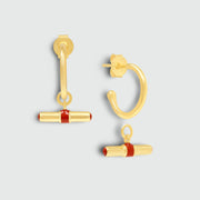 T Bar Hoops with red Enamel