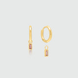 Venice Pink Tourmaline Gold Huggie Hoop Earrings