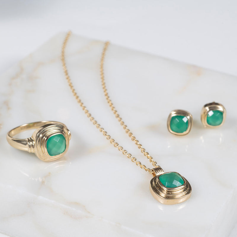 California Cushion Green Onyx Gold Vermeil Ring-Auree Jewellery