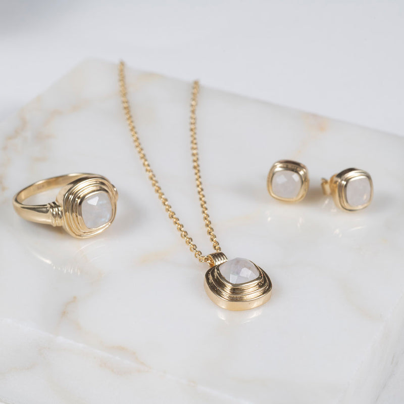 California Cushion Moonstone Gold Vermeil Ring-Auree Jewellery