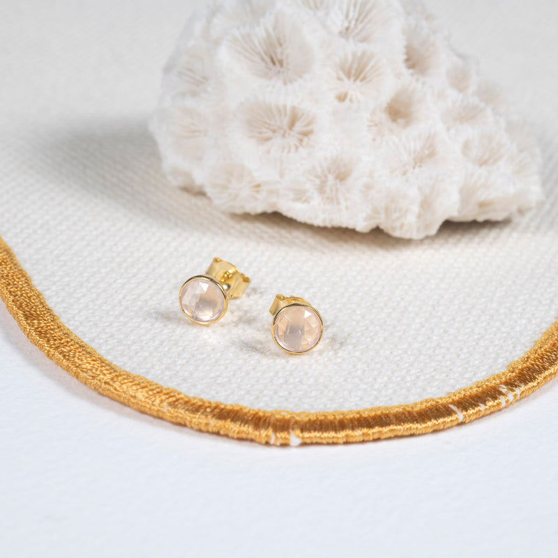 Savanne Gold Vermeil & Rose Quartz Stud Earrings-Auree Jewellery