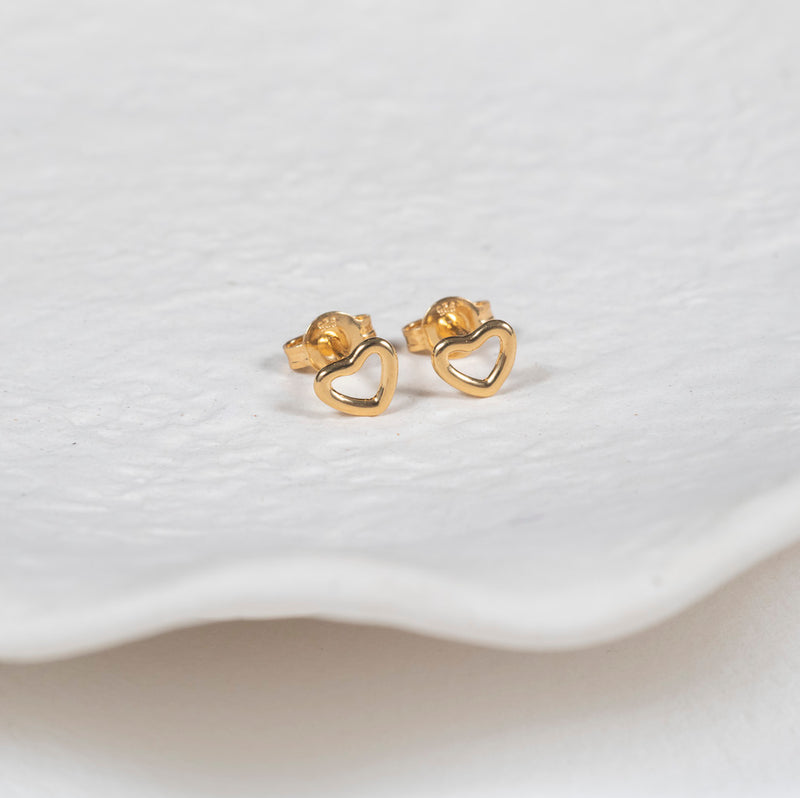 Verona Mini Gold Vermeil Love Heart Stud Earrings-Auree Jewellery