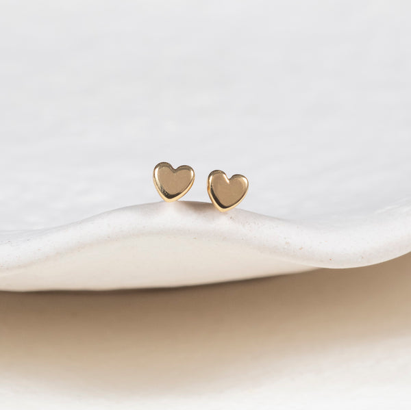 Verona Mini Gold Vermeil Full Heart Stud Earrings-Auree Jewellery