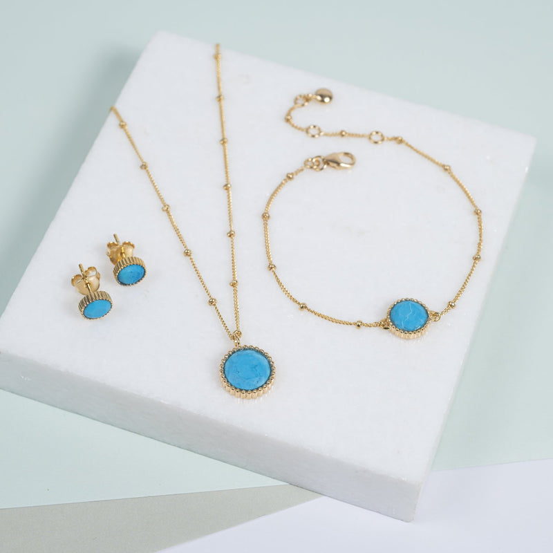 Barcelona December Turquoise Birthstone Stud Earrings-Auree Jewellery