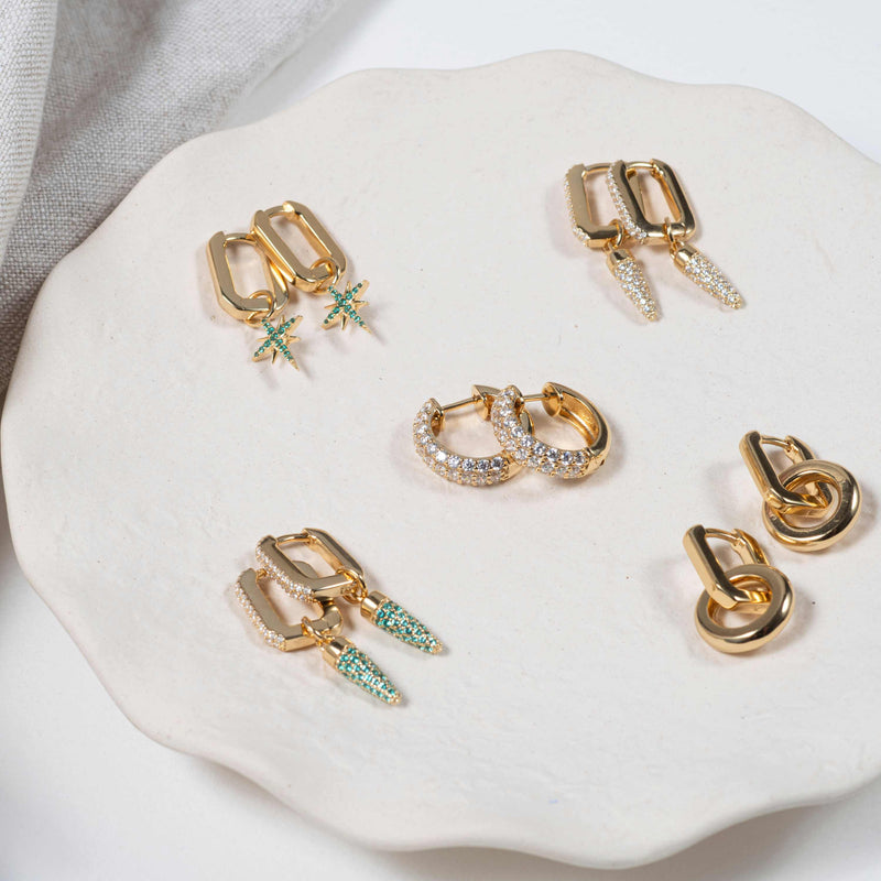 Earrings - Auree X @theeditbutton Gold Interchangeable Hoop & Green Pointed Drop Earrings