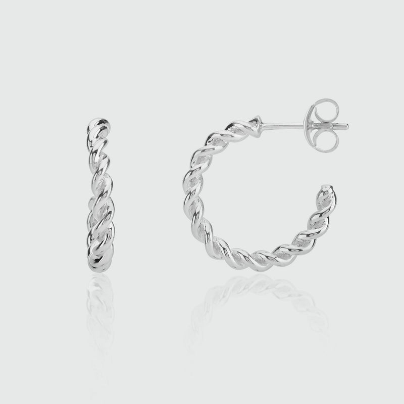 Alhambra Piccolo Twisted Sterling Silver Hoop Earrings-Auree Jewellery