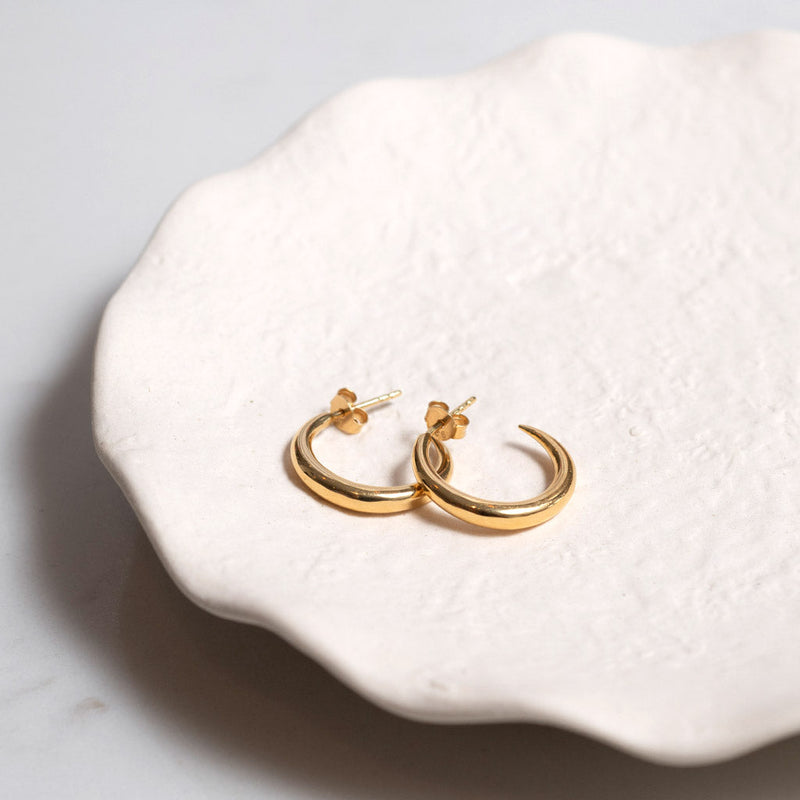 Alta Gold Vermeil Crescent Shaped Hoops-Auree Jewellery