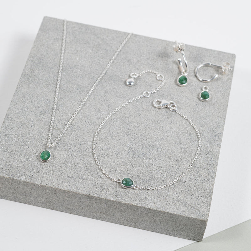 Hampton Emerald & Silver Interchangeable Gemstone Drops-Auree Jewellery