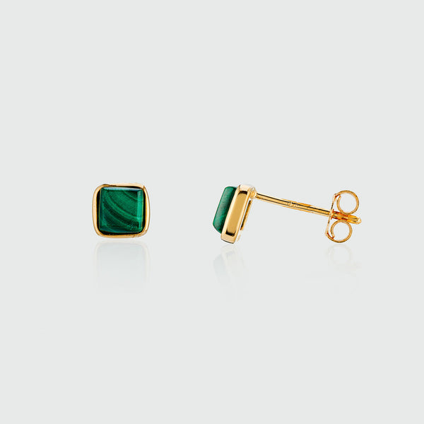Aurora Malachite & Gold Vermeil Square Stud Earrings-Auree Jewellery