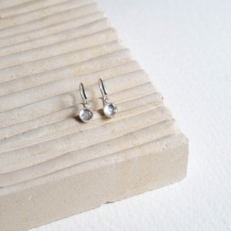 Barcelona Silver April Crystal Birthstone Hook Earrings-Auree Jewellery
