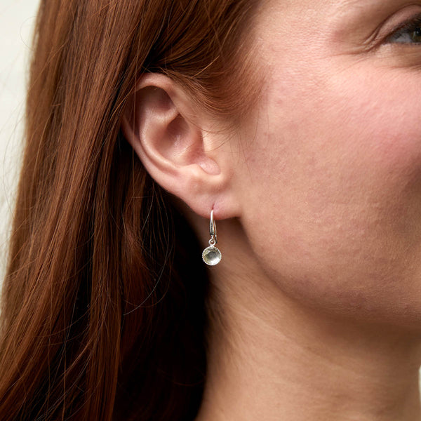 Barcelona Silver August Green Amethyst Birthstone Hook Earrings-Auree Jewellery