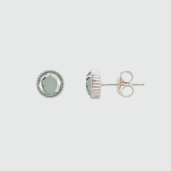 Barcelona Silver August Green Amethyst Birthstone Stud Earrings-Auree Jewellery