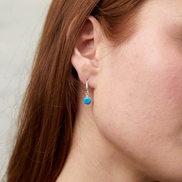 Barcelona Silver December Turquoise Birthstone Hook Earrings-Auree Jewellery