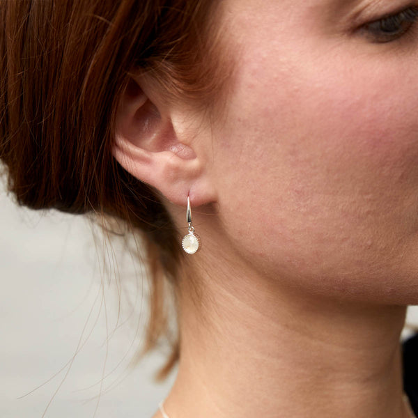 Barcelona Silver June Moonstone Birthstone Hook Earrings-Auree Jewellery