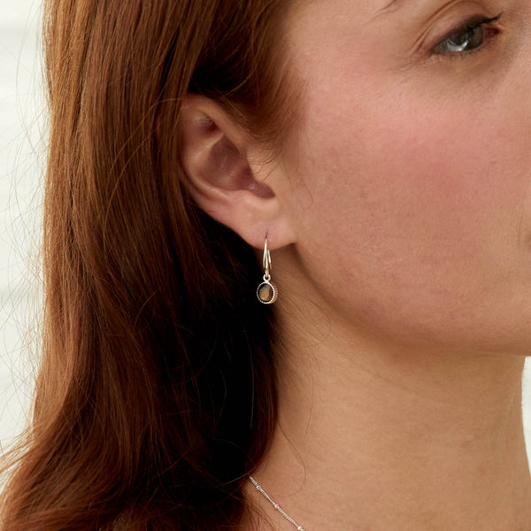 Barcelona Silver November Smokey Quartz Birthstone Hook Earrings-Auree Jewellery