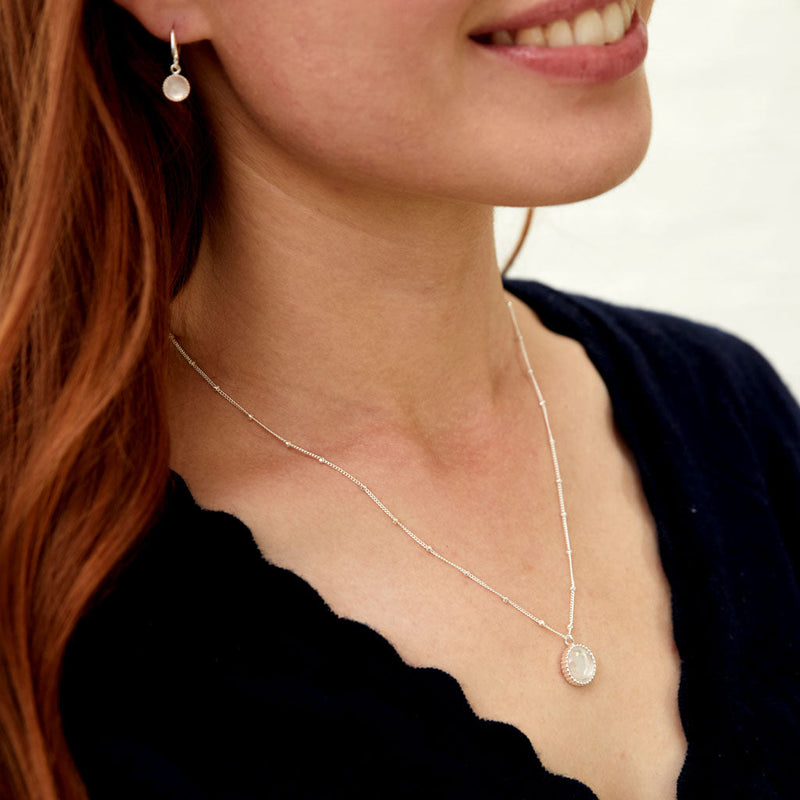 Barcelona Silver October Rose Quartz Birthstone Necklace-Auree Jewellery