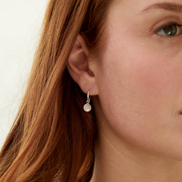 Barcelona Silver October Rose Quartz Birthstone Hook Earrings-Auree Jewellery